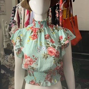 Floral Print Turtle Neck Crop Top